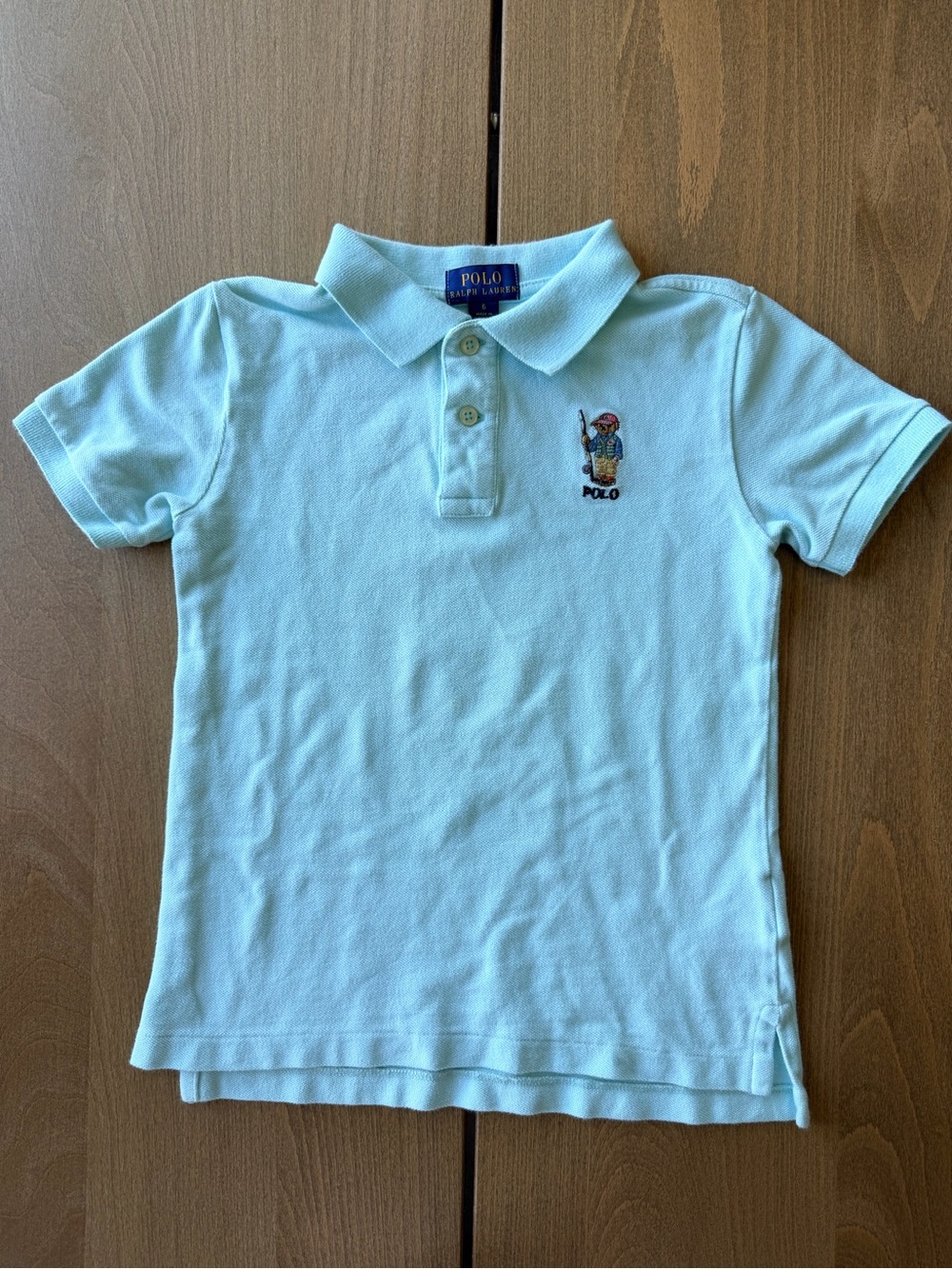 Polo Ralph Lauren Kids Bear Polo Shirt Light Blue Cotton Size 6